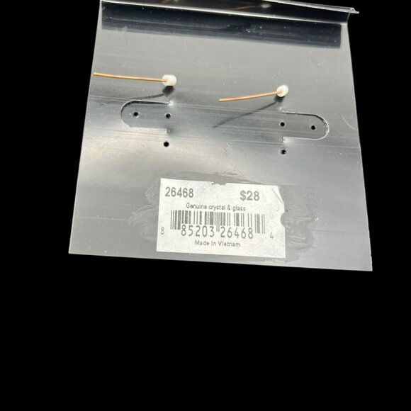 Cookie Lee Earrings Copper Tone Dangle Three Bead Amber Color Silver Gray Beads - Picture 6 of 6